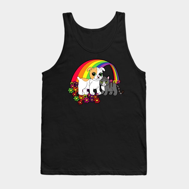 Cute Puppy and Kitty over the Rainbow Tank Top by PenguinCornerStore